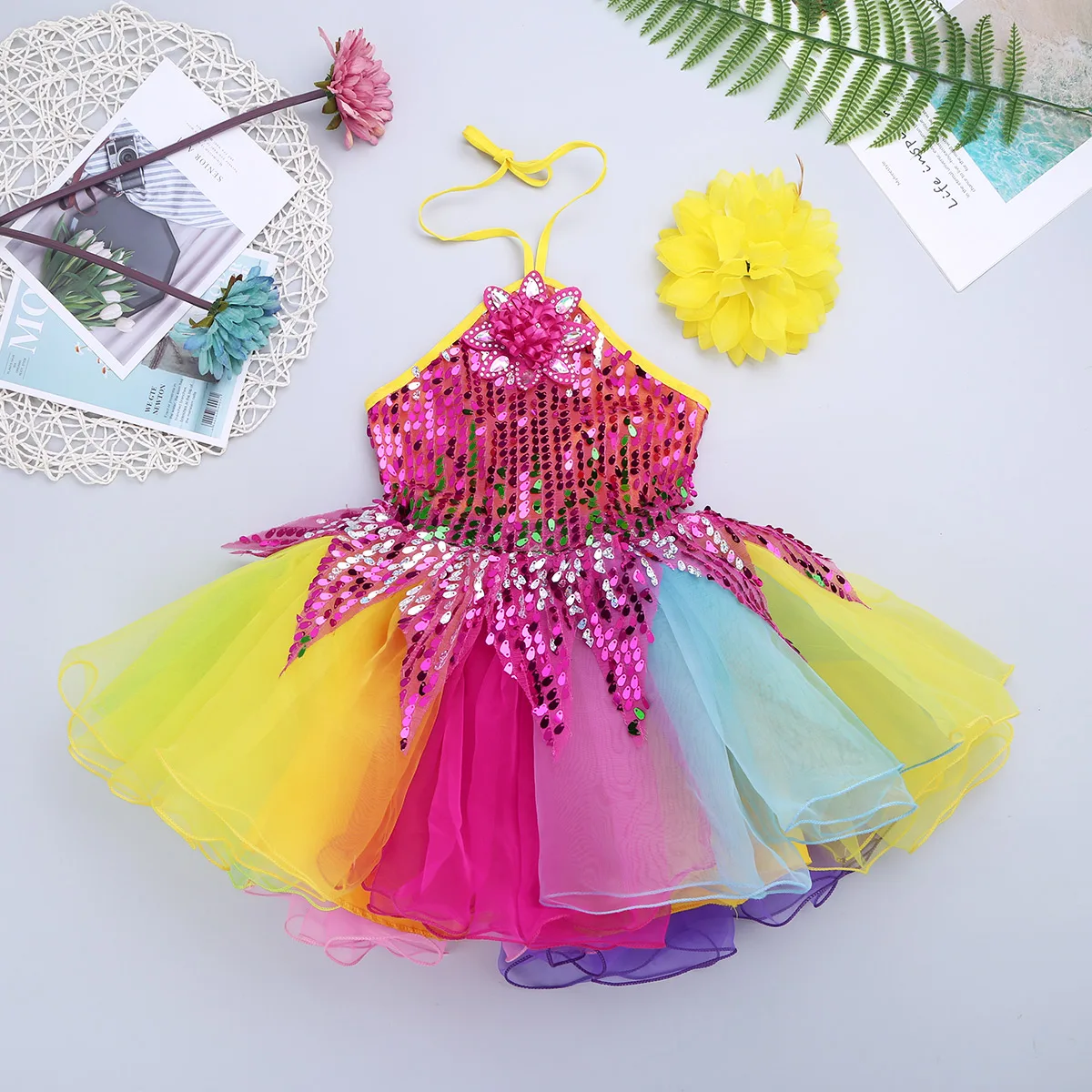 

Girls Kids Holographic Christmas Jazz Dance Clothing Ballet Leotard Tutu Dress Sequins Costumes Competition Dancewear