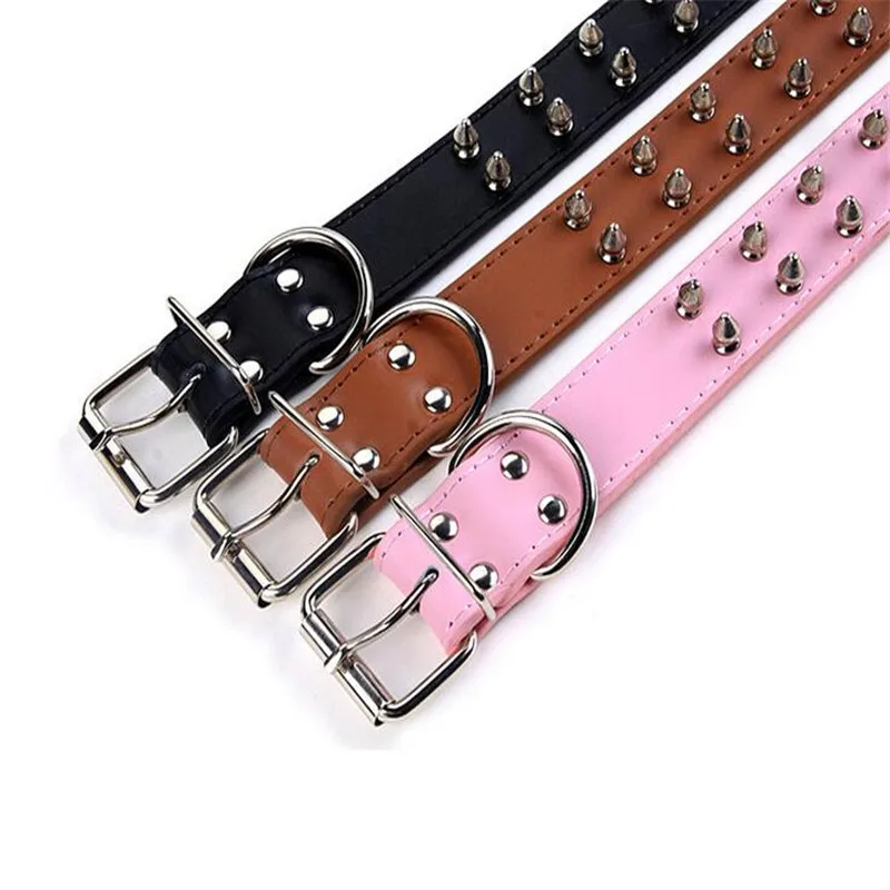 Genuine Leather Big Large Dog Collar Prevent Bite Rivet Studded Pet Belt Durable Strap Necklace For Golden Retriever Medium Dogs