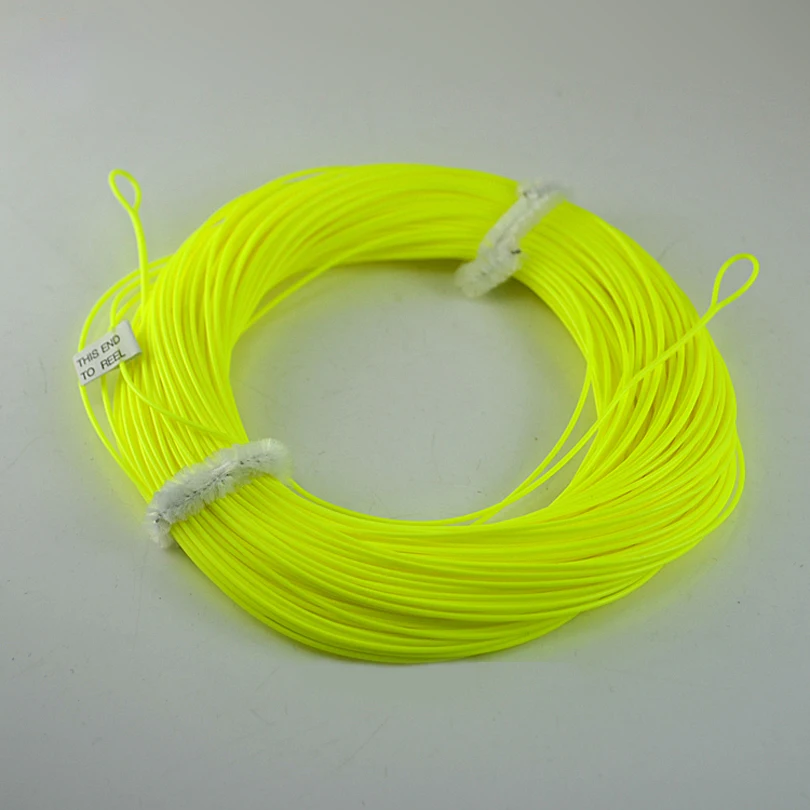 MNFT WF4F ~ WF8F Good Quality 100 feet Floating hollow wire Weight Forward Fly Fishing Line with Welded Loops End Yellow Color