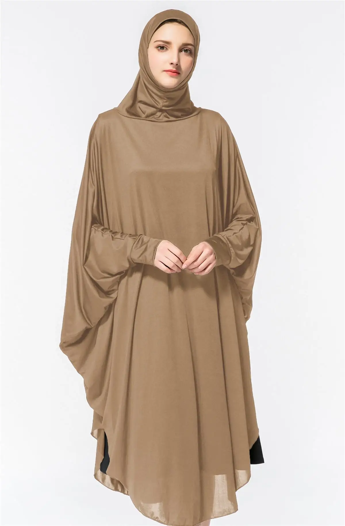 Imagem -05 - Vestido Feminino Muçulmano Thobe Vestido Hijab Manga Morcego Oriente Médio Lisa com Capuz Solto Vestuário de Oração