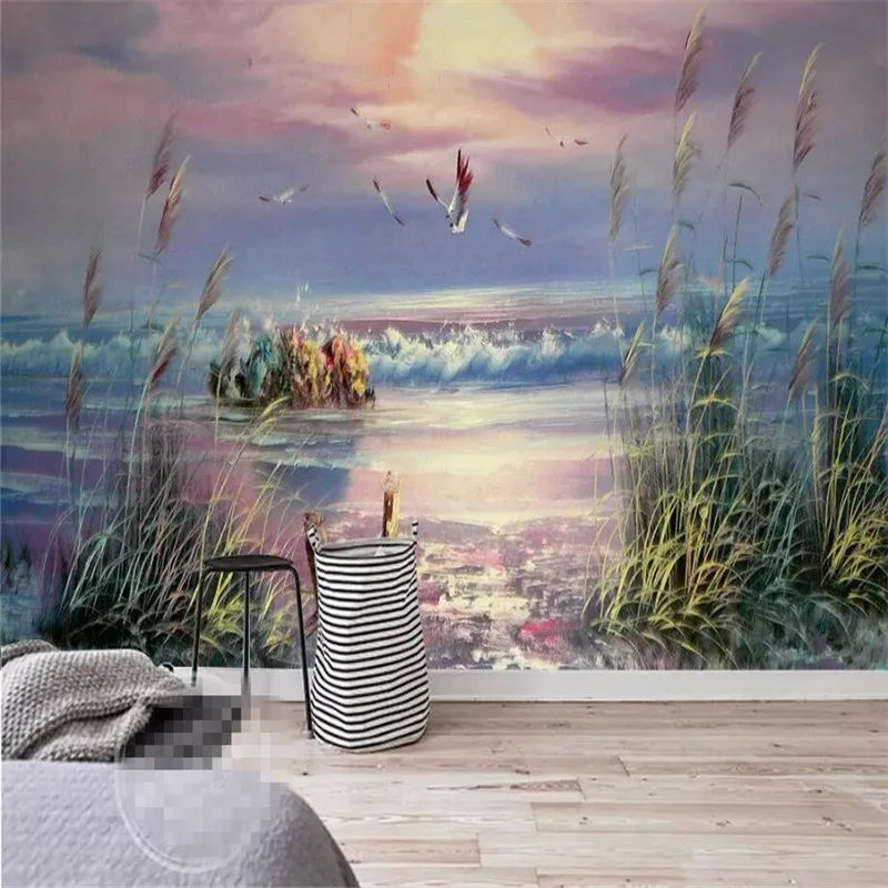 

Original European pastoral lake autumn figure HD professional production mural wallpaper wholesale, custom poster photo wall