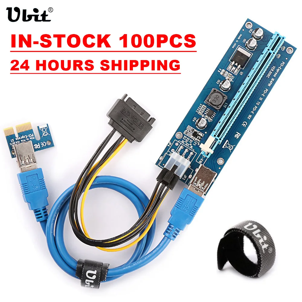 Ubit 100 PCS/Lots 1x to 16x Express Extender Riser Card USB 3.0 PCIe Extension SATA 15pin to 6pin Power Cable For Bitcoin