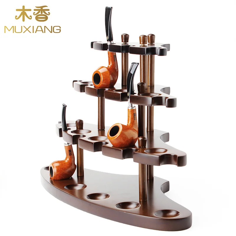 MUXIANG Good Quality walnut wood Pipe Rack  Handmade Dismountable High-class Smoking 15 Pipe Rack Stand for Pipes rack fa0082