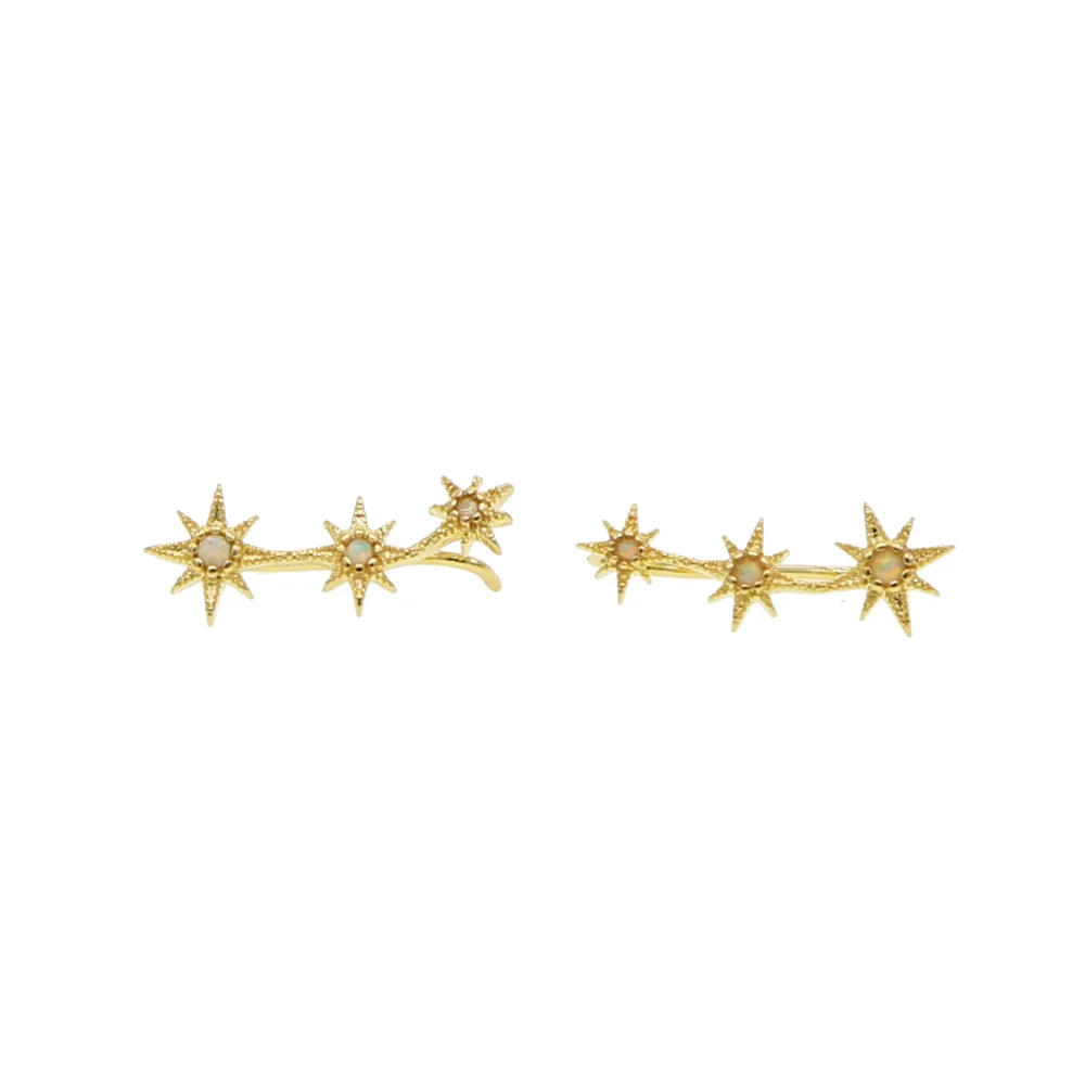 2025 delicate jewelry north star 3 pcs star with white fire opal Gem Gold color deliclate long climber multiple elegant earring