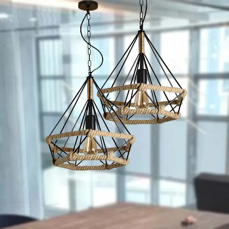 Retro industry Creative type Hanging Lamp Retro LOFTER industrial wind Bar Cafe network iron rope Diamond Pendant cover GY210