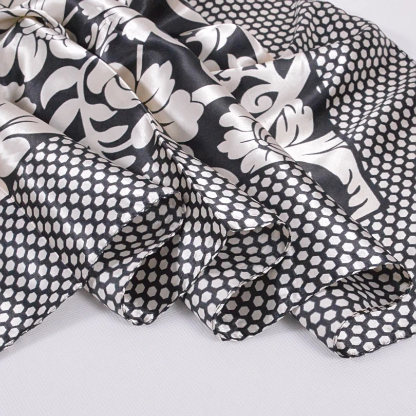 Ladies Square Scarves Printed New Fashion Unisex Apparel Accessories Women Black White Dot Silk Scarf 90*90cm Scarves Wraps