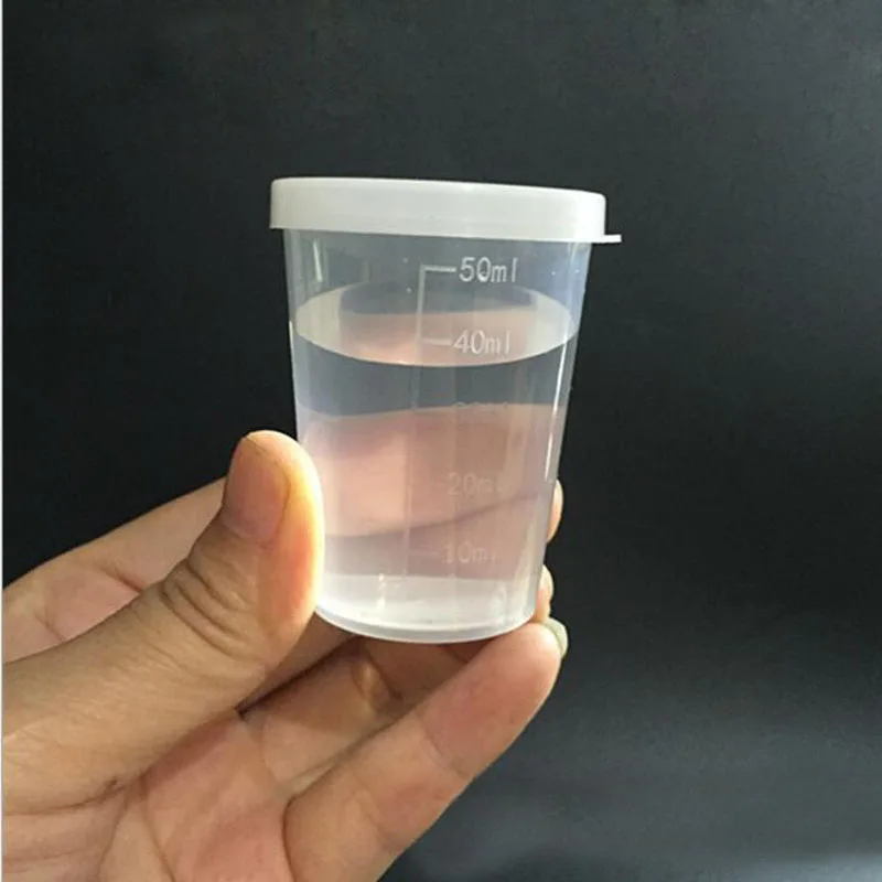 500pcs 50mL Graduated Beaker Clear Plastic Measuring Cup With Lid for Lab Kitchen Baking Liquid Measure Tool ZA6384