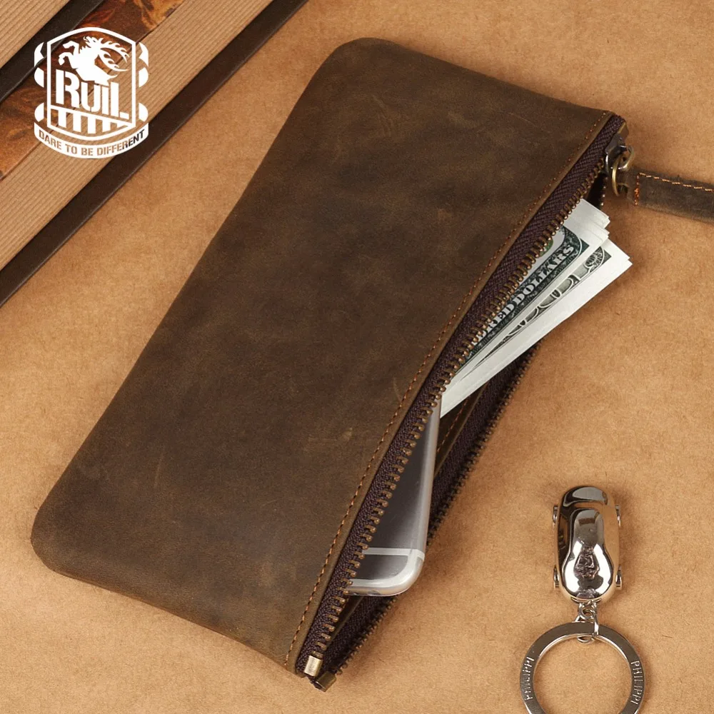 Ruil 2017 New men's wallet Top Quality retro handmade authentic oil leather crazy horse leather Handbag coin dollar purse