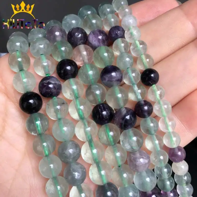 

A+ Natural Colorful Fluorite Quartz Beads Round Loose Stone Beads For DIY Making Bracelet Necklace Jewelry 15Inches 6/8/10/12mm