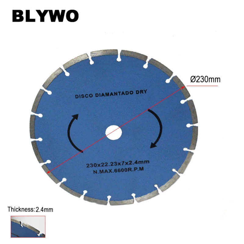 Il diamante continuo dell'orlo di taglio a secco di 230mm la lama per sega con il pergolato di 22mm per il rivestimento del cemento della fibra