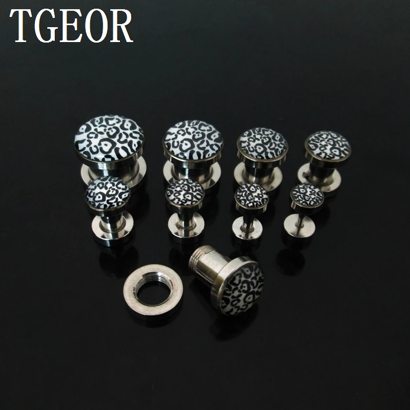 1pcs ear gauges leopard logo printed ear tunnel stainless steel screw on Flesh Tunnel HIGH QUALITY