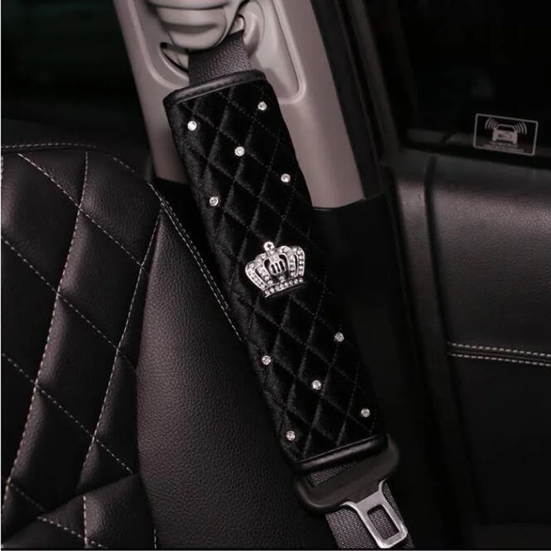 High Quality Plush Diamond Crown Car Safety Seat Belt Cover Shoulder Pad Hand Brake Gear Shifter Cover Auto Interior Accessories