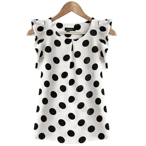 Elegant Short Sleeve Women Tops Chiffon Blouses New Fashion Summer Slim Women Polka Dot Print Chiffon Shirt O-Neck Blusas