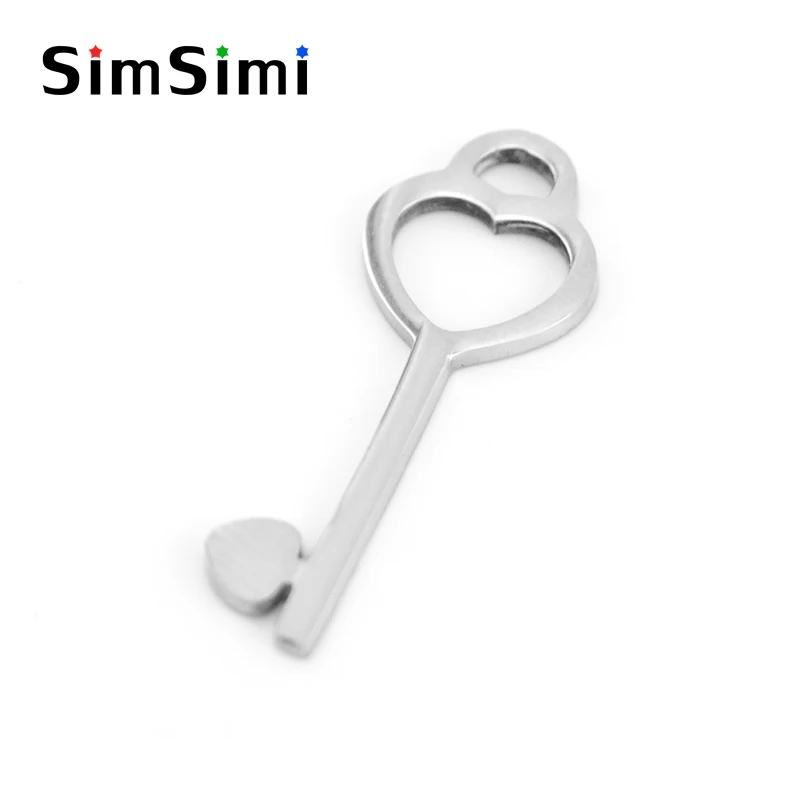 

Simsimi mini heart key charms couple pendants mirror and brush polish stainless steel DIY jewelry making parts wholesale 100pcs