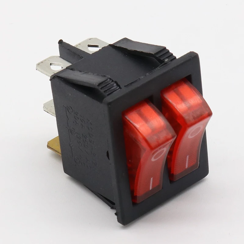 KCD2 Double Boat Rocker Switch 6 Pin On-Off With Green Red Light 20A 125VAC