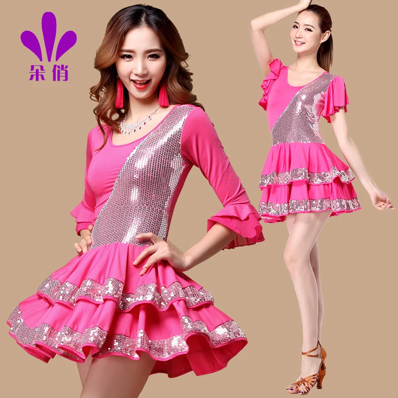 

Lady Square Dance Clothing Plus Size Women New Latin Dance Dress Sequins Rumba Samba Dance Suit Dance Dress Women Dress B-4309