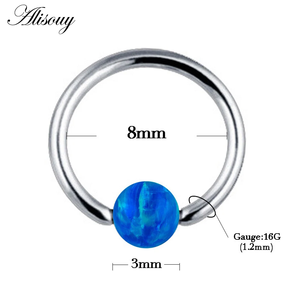 Alisouy 16G Titanium Nose Rings Captive Bead Rings Opal Stone Piercing Nose CBR Ear Cartilage Rings For Sexy Girls Body Jewelry