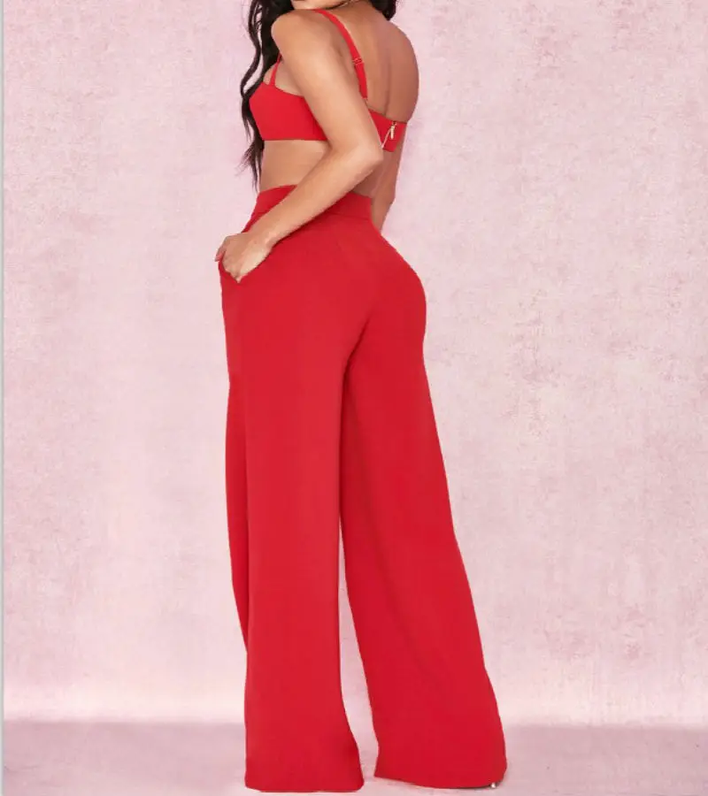 New hot sexy 2 pieces set red boot cut style women Bodycon Bandage Jumpsuit celebrity evening party bodysuit bandage playsuit