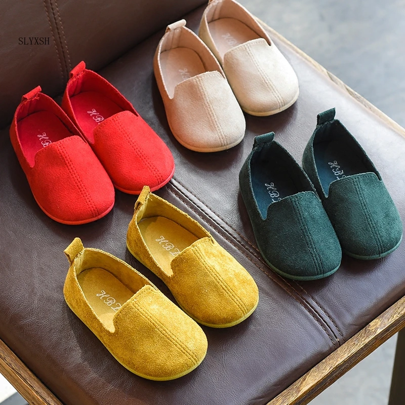 

New Spring Autumn 2024 Girls Shoes Size 22-33 Children Party Dress Shoes Girls Solid Color Suede Leather Flat Shoes