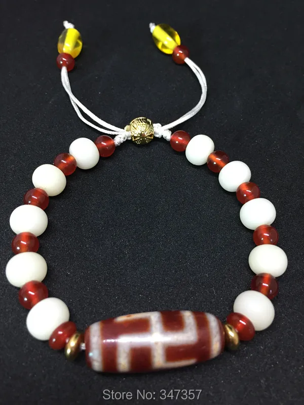 2018 New Arrival Tibet Dzi Bracelet  Swastika+One Eye Mistery Tibetan Dzi Natural Red Stone and Bodhi Bracelet Free Shipping