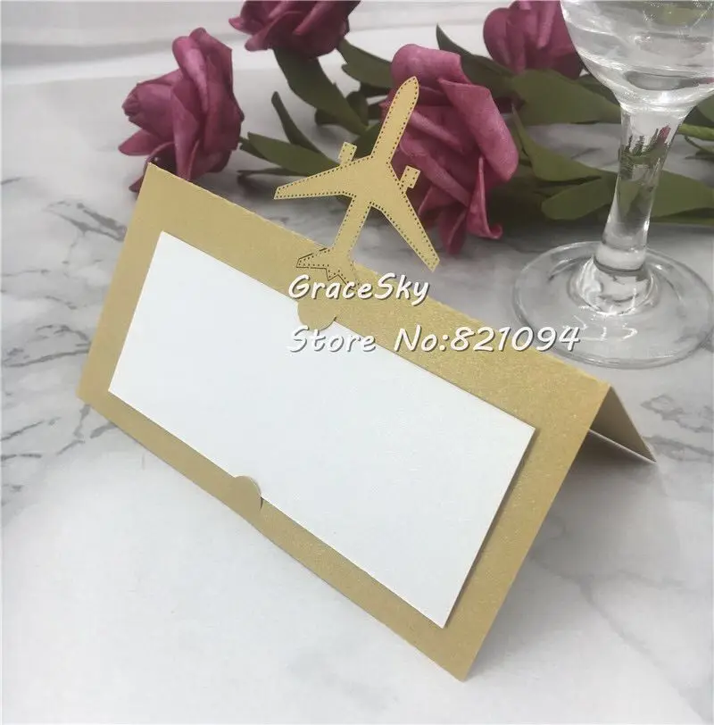 50pcs laser cut Airplane Name Place Seat Paper Wedding Invitation Table Cards for Party Table Decoration Marriage favors