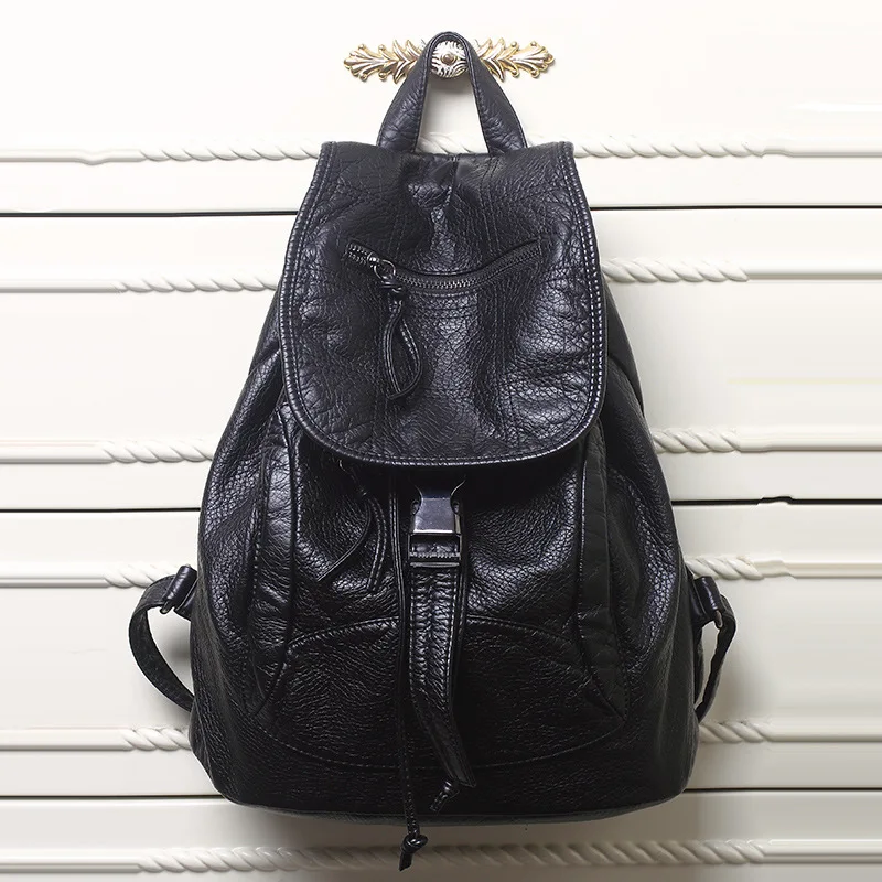 Soft Leather Women Backpack Good Quality Female Washed Leather Bag For Women Casual Ladies Bagpack For Travel