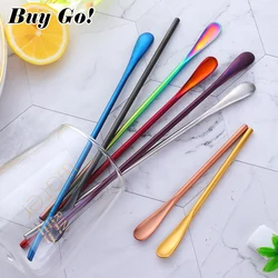 New Style Stainless Steel Colorful Coffee Scoops Cocktail Stirring Spoon 13/22.5cm Drink Mixing Spoons for Kitchen Cafe Bar Tool