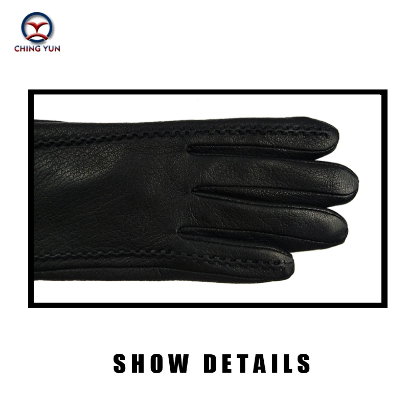 CHINGYUN New Women\'s gloves high quality Soft Thicken Genuine Leather Gloves Winter Autumn Ladies Fashion Brand Black Warm