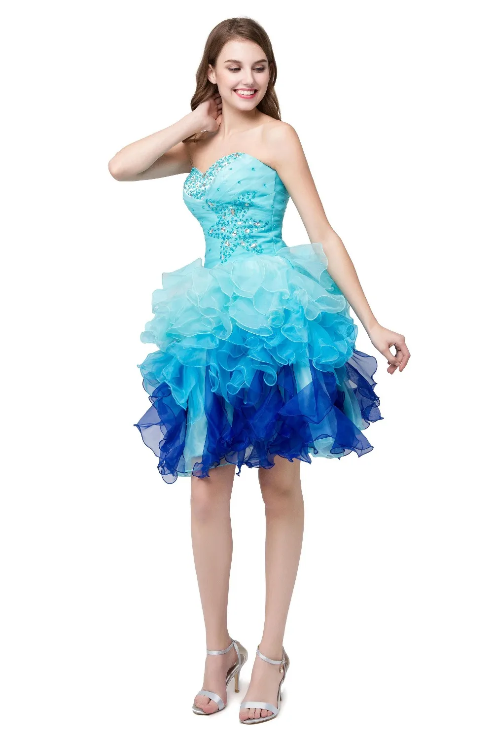 ANGELSBRIDEP-Vestido De fiesta para graduación, Vestido azul con forma De corazón, dulce, 16, para ocasiones especiales