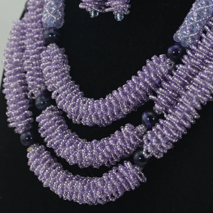 New Design Lilac Beads Wedding Necklace Jewelry Set  Chunky Costume African Nigerian Crystal Beads Bridal Jewelry SetABL846