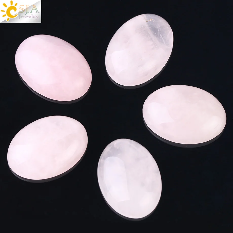 CSJA Natural Pink Crystal Cabochon Bead Oval CAB Quartz No Hole Healing Gem Stone for Women Jewelry Making DIY Fittings 1Pc F531