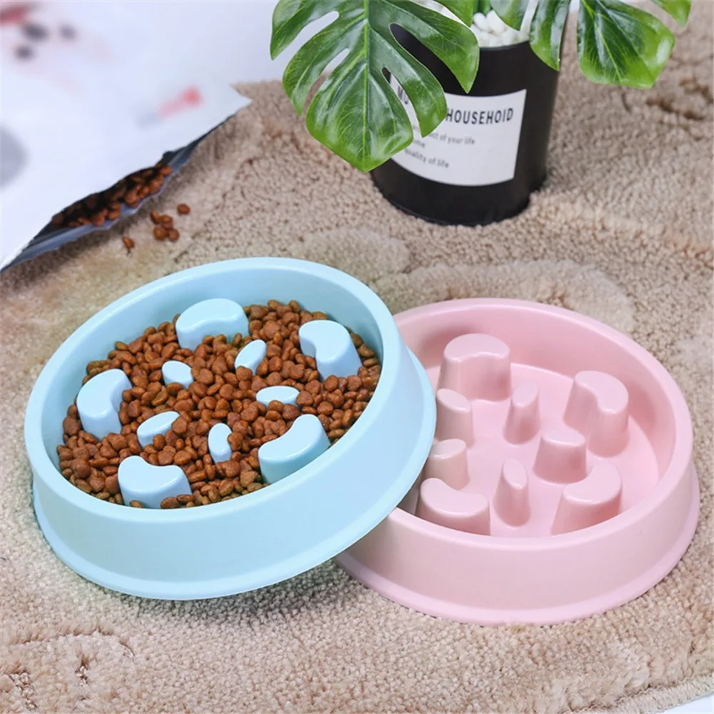 Hot Pet Bowl Plastic Slow Feed Dog Bowl Anti-skid Food Feeder Interactive Stopping Bloat Pet Bowl Blue Pink Green