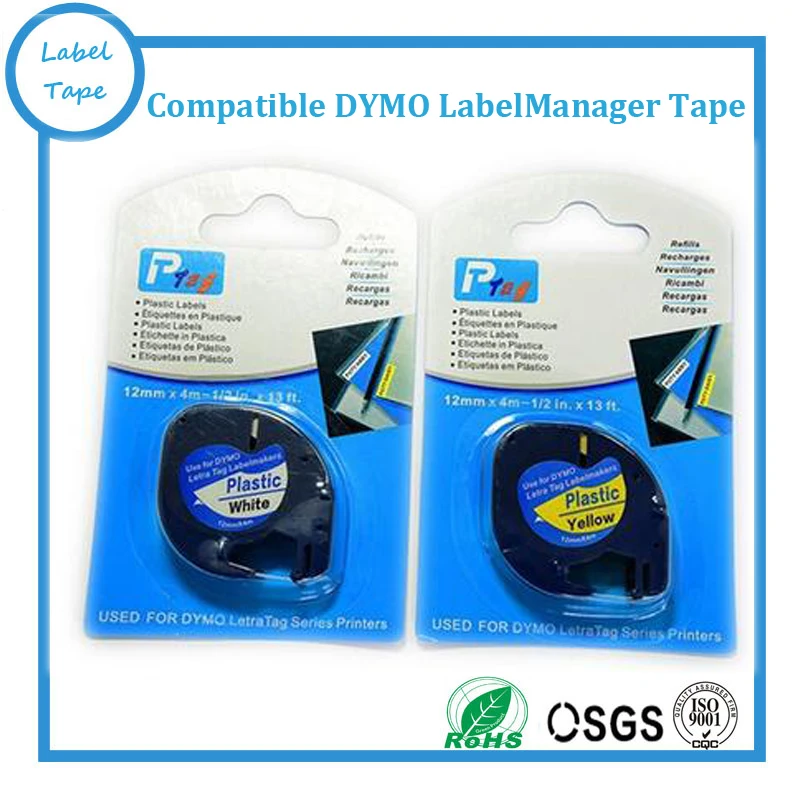 

2 шт. смешанная самоклеящаяся пластиковая лента dymo letratag для принтера этикеток dymo 91201 и 91202 ЧЕРНАЯ БЕЛАЯ/ЖЕЛТАЯ 12 мм x 4 м