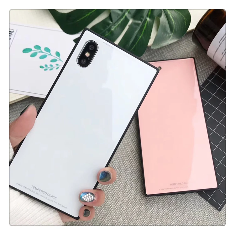Luxury Fashion Glossy Square Tempered Glass Plain Cases For iPhone 16 15 14 13 12 Pro Max 14 Plus Cover