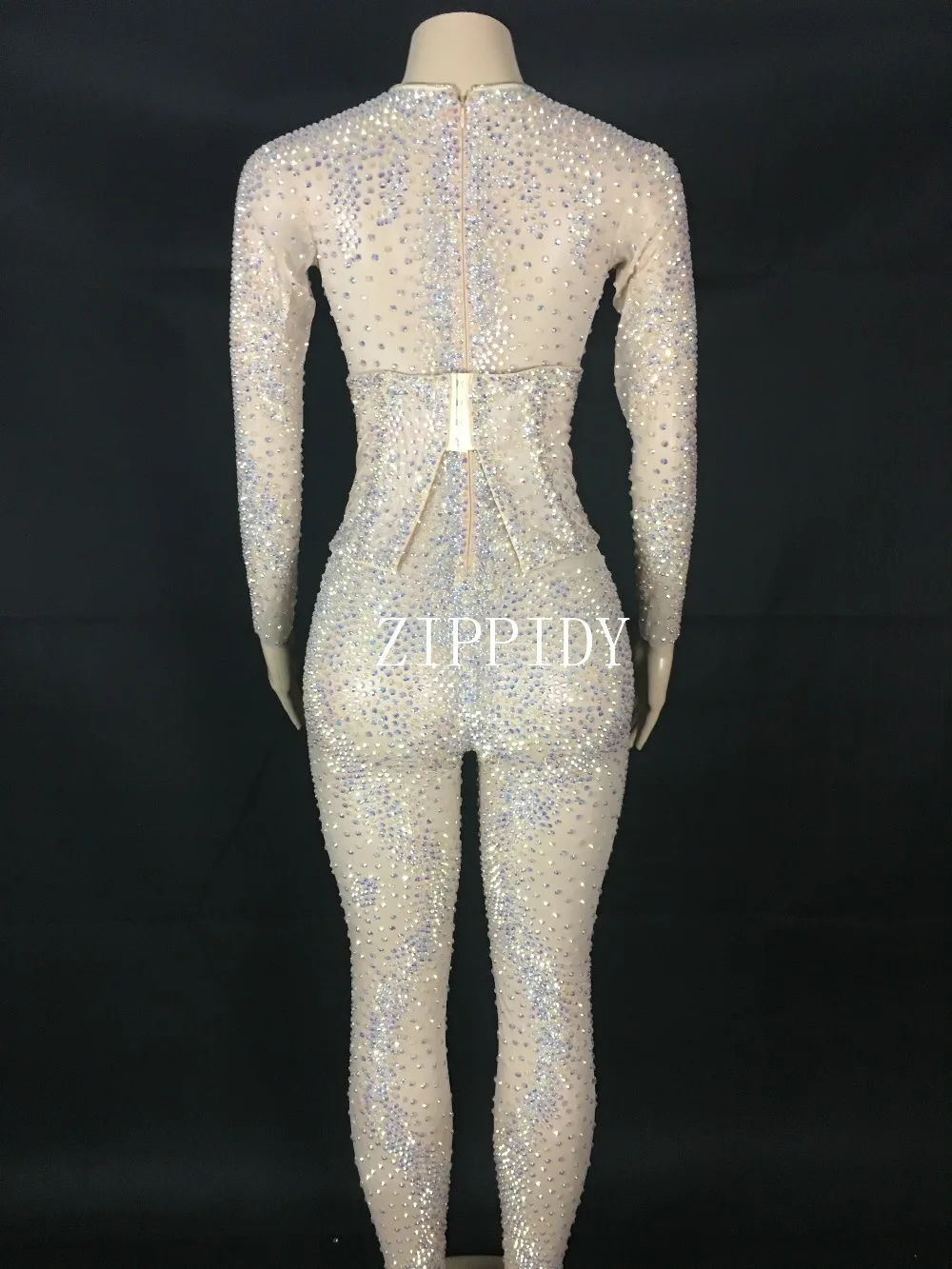 Blue หรือ Silver Glisten Rhinestones Jumpsuit ยืดตาข่ายหินผู้หญิง Party Nightclub Rompers เซ็กซี่ 3 สีชุด