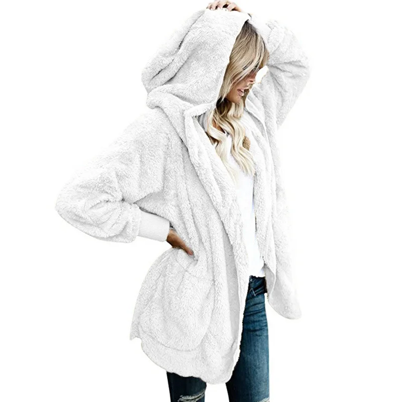 Inverno lã camisola sherpa velo com capuz oversized longo cardigan teddy fofo outono inverno quente usar camisolas femininas