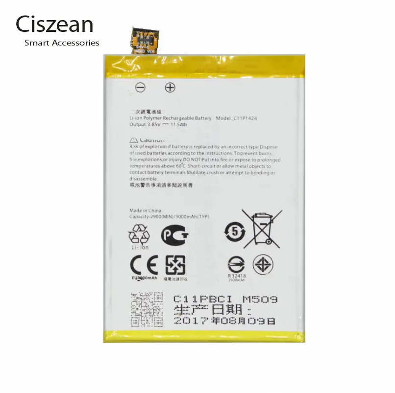 Ciszean 1x 3000mAh C11P1424 Replacement Battery For ASUS Zenfone2 Zenfone 2 ZE550 ML Z008D ZE550ML ZE551ML Z00AD Z00ADB Z00A