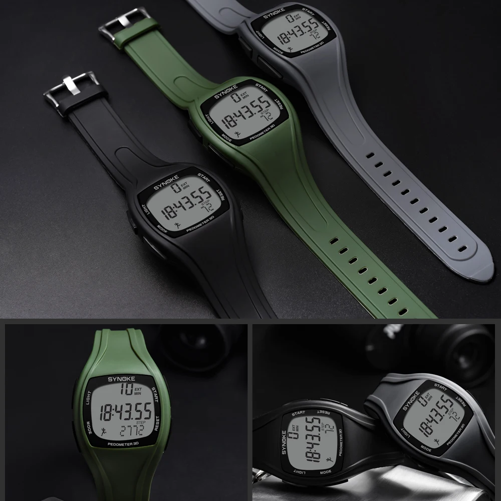 Digital Watches Mens SYNOKE Brand Pedometer Multifunction 5BAR waterproof Silicone Strap Sport Watch Men