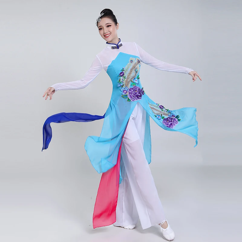 Chinese style hanfu classical dance costume female adult Yangko clothing fan show costume traditional chinese dance costume