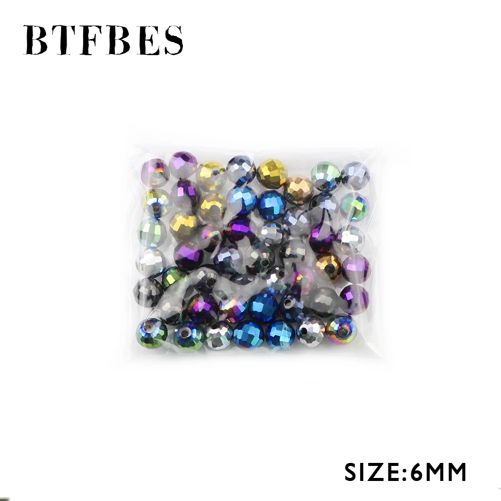 BTFBES 96 Faceted Football Austrian Crystal Beads 50pcs 6mm Plated Color Round Glass Loose Beads For Jewelry Bracelet Making DIY