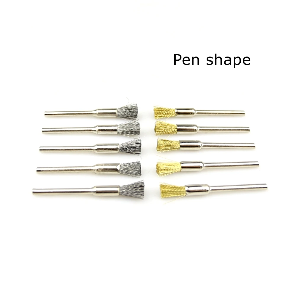 10 pieces Mini Steel Wire Copper Wire Brush with 3 mm Shank Die Grinder Rotary Tools