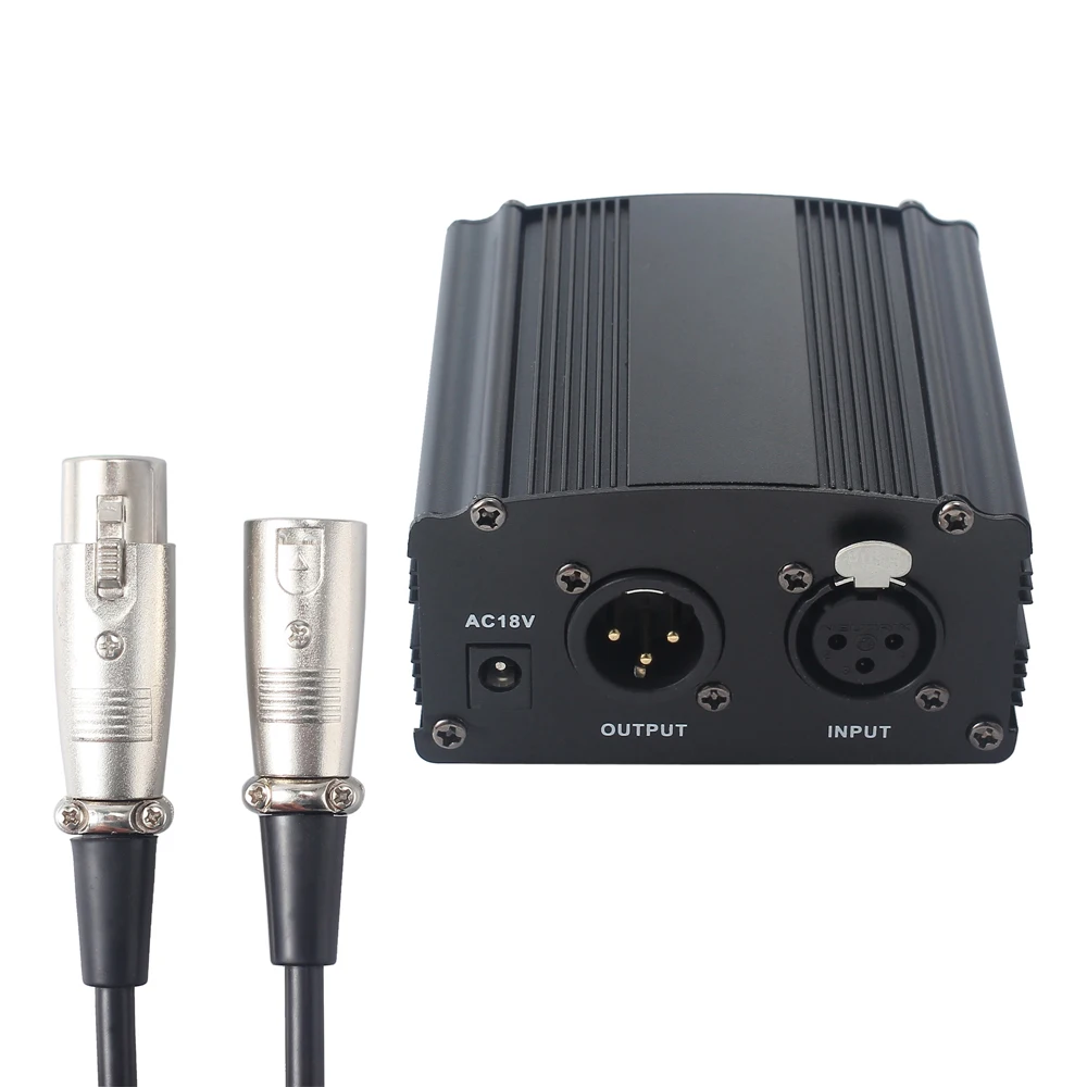 eSYNiC 1-Channel 48V Phantom Power Whit Adapter And XLR Audio Cable For Any Condenser Microphone Music Recording Equipment