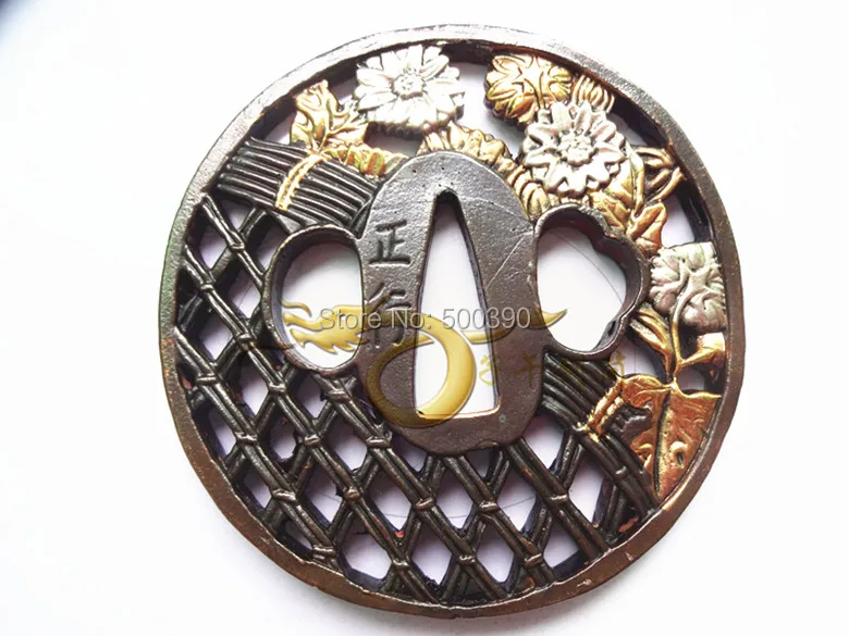 A Suit Of Copper Tsuba Guard for Japanese Samurai Sword Katana W/ Cherry Blossom @2037