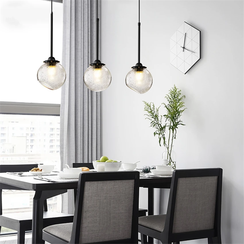 Nordic Crack Glass Pendant Lights E27 Bedroom Bedside Restaurant Bar Aisle Dining Room Hanging Lamps Bathroom Deco Fixtures