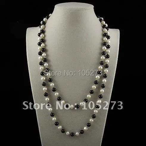 

Charming!long pearl & Agates necklace 48''inchs AA 7-8MM White color Genuine freshwater pearl free shipping