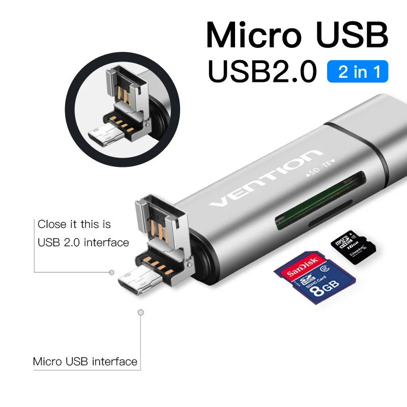 Vention Mini SD การ์ดอ่าน OTG USB 3.0 2.0 Micro USB 3.0 2.0 ประเภท C เครื่องอ่านการ์ด Micro SD TF Card Reader สำหรับแล็ปท็อปพีซี