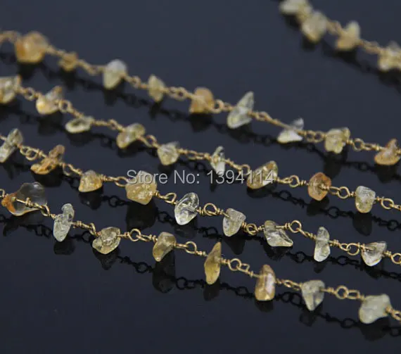 Natural Citrine Crystal Chips Wrapped Wire Chain Fit For Making Necklaces Or Bracelets Jewelry