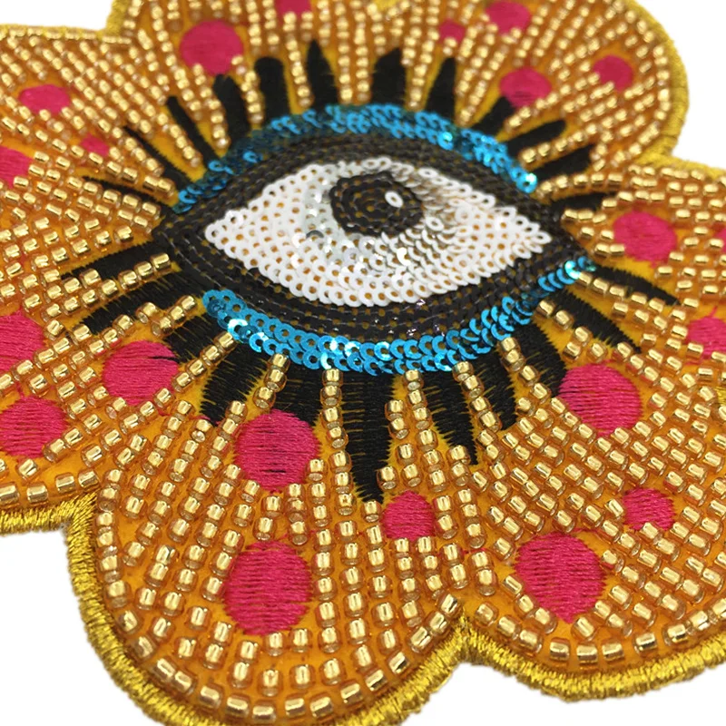 Beaded Flower Evil Eye Patch Sequin Embroidered Applique Patches For Clothing Parches Bordados Ropa DIY Sew On AC1378