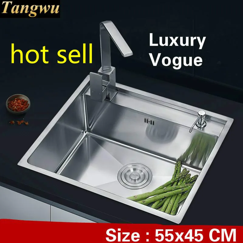 

Free shipping Home mini kitchen balcony manual sink single trough durable standard 304 stainless steel hot sell 55x45 CM