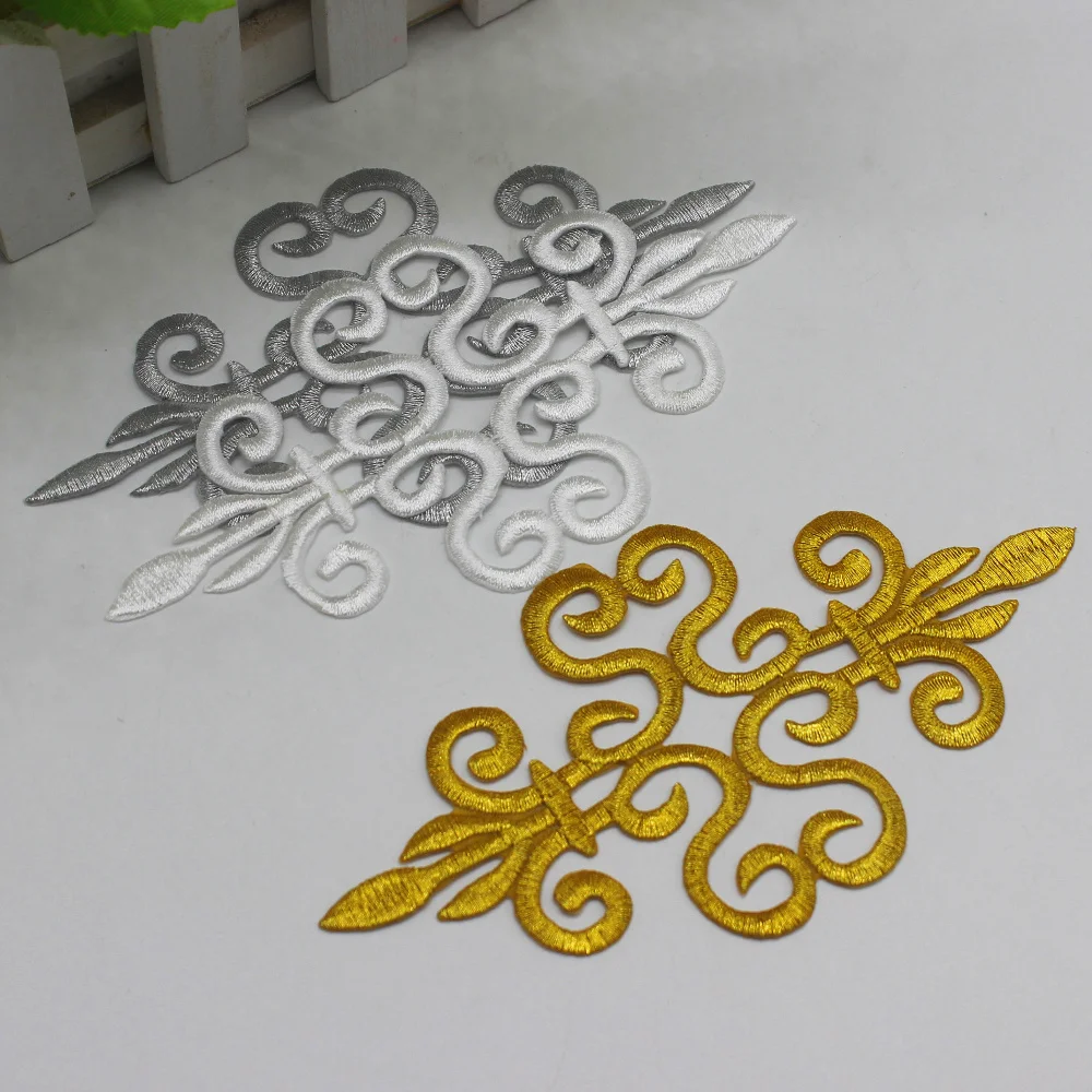 1 Piece Gold Embroidery Appliques Cosplay Trims Accessory Iron on Flower Patches 16-8cm